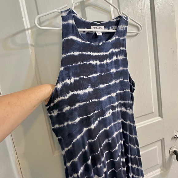 Athleta Santorini Thera Printed Dress Women’s Navy & White Tie Dye Size LP - Picture 3 of 16